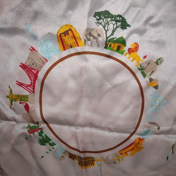 Long Scarf, 100% Silk, Hand Made Travel Theme, Africa, Brazil, France, A… - Picture 8 of 9